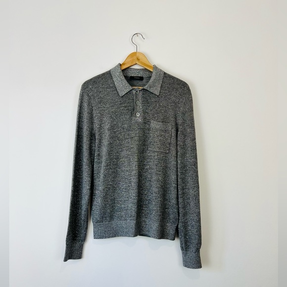 Joseph Sweaters - Joseph Silver Grey Glitter Sparkle Wool Blend Knit Long Sleeve Polo Shirt UK M